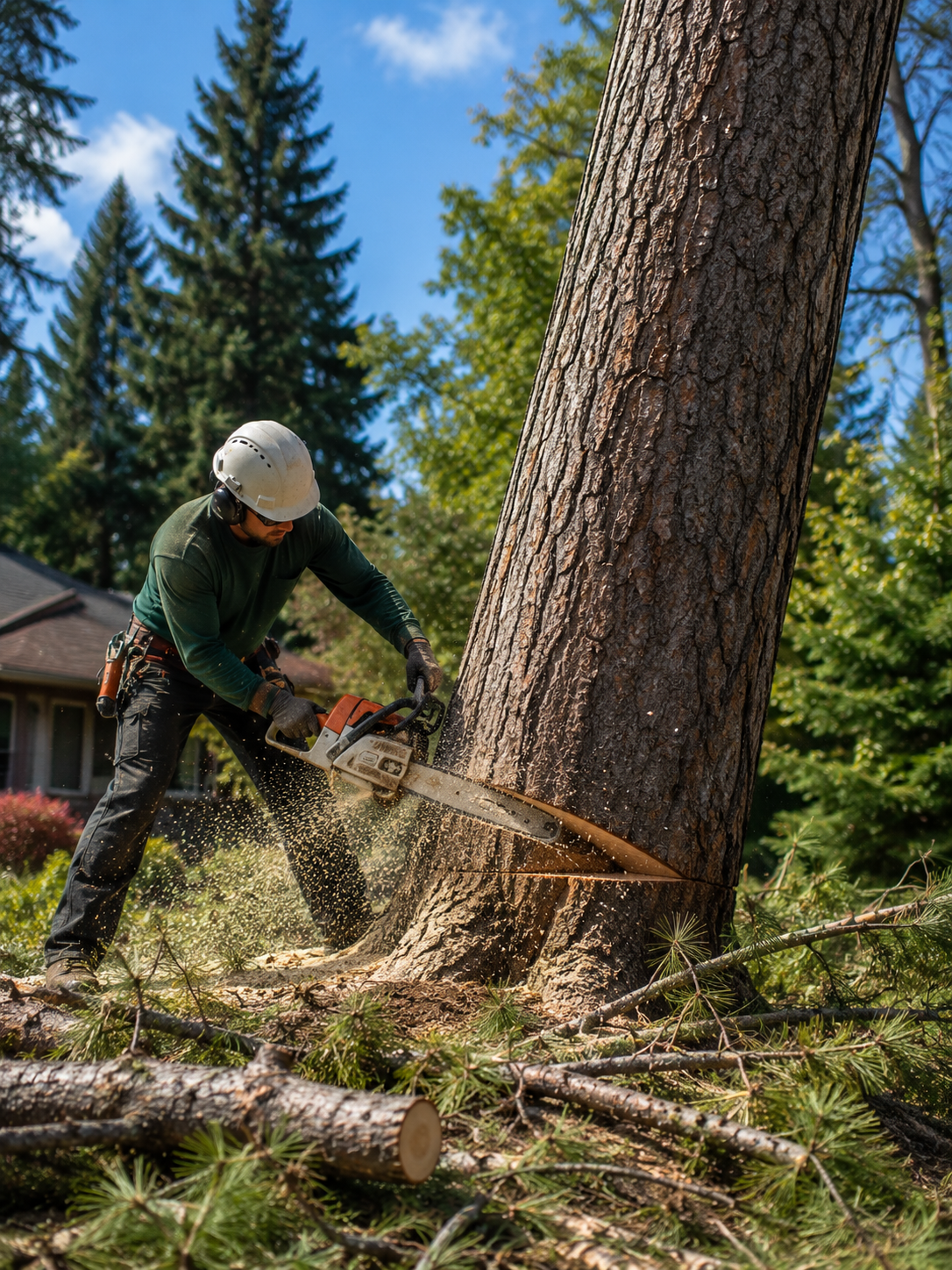 Large tree removal — section-by-section takedown for tight spaces