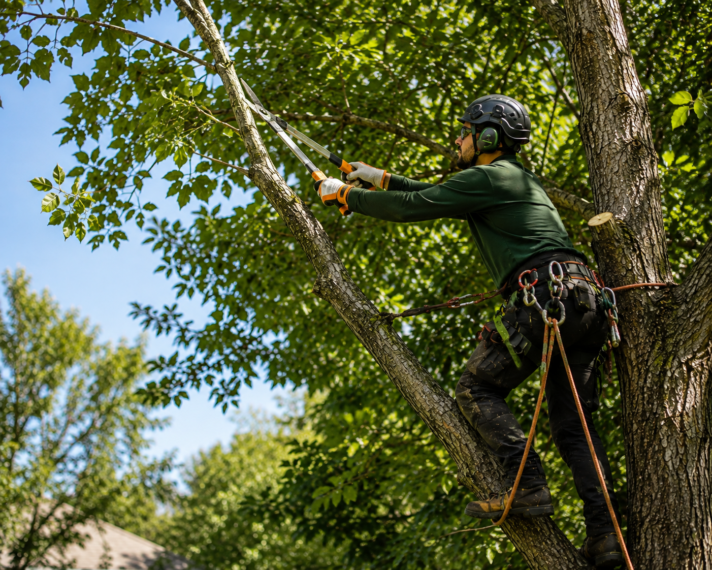 Seasonal tree pruning — canopy thinning for light and airflow
